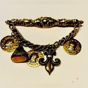 VINTAGE Mid Century Rare Large Drippy Chatalaine Style Brooch w Charms FANTASTIC